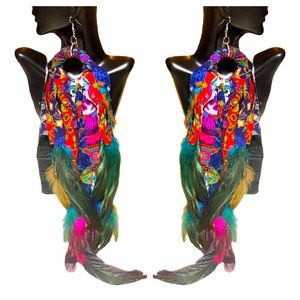 Handcrafted Feather Earrings 10” Boho